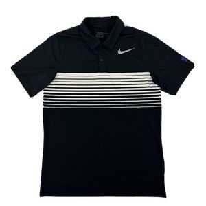 Men's Nike Golf Mobility Speed Polo Shirt Black White Stripes S TCU Horned Frogs